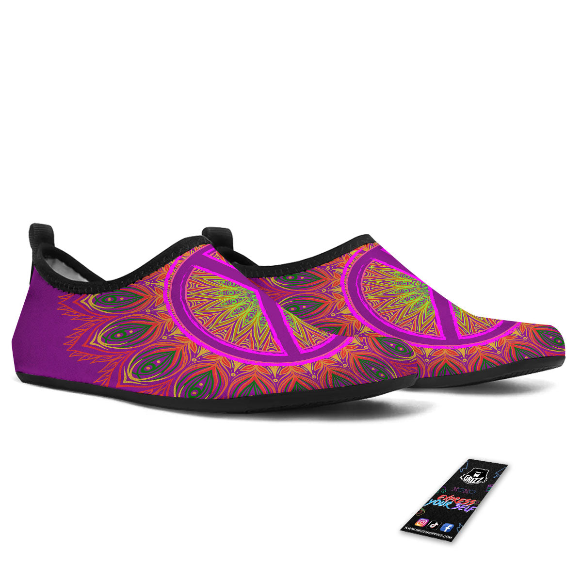 Peace Sign Psychedelic Hippie Print Water Shoes-grizzshop