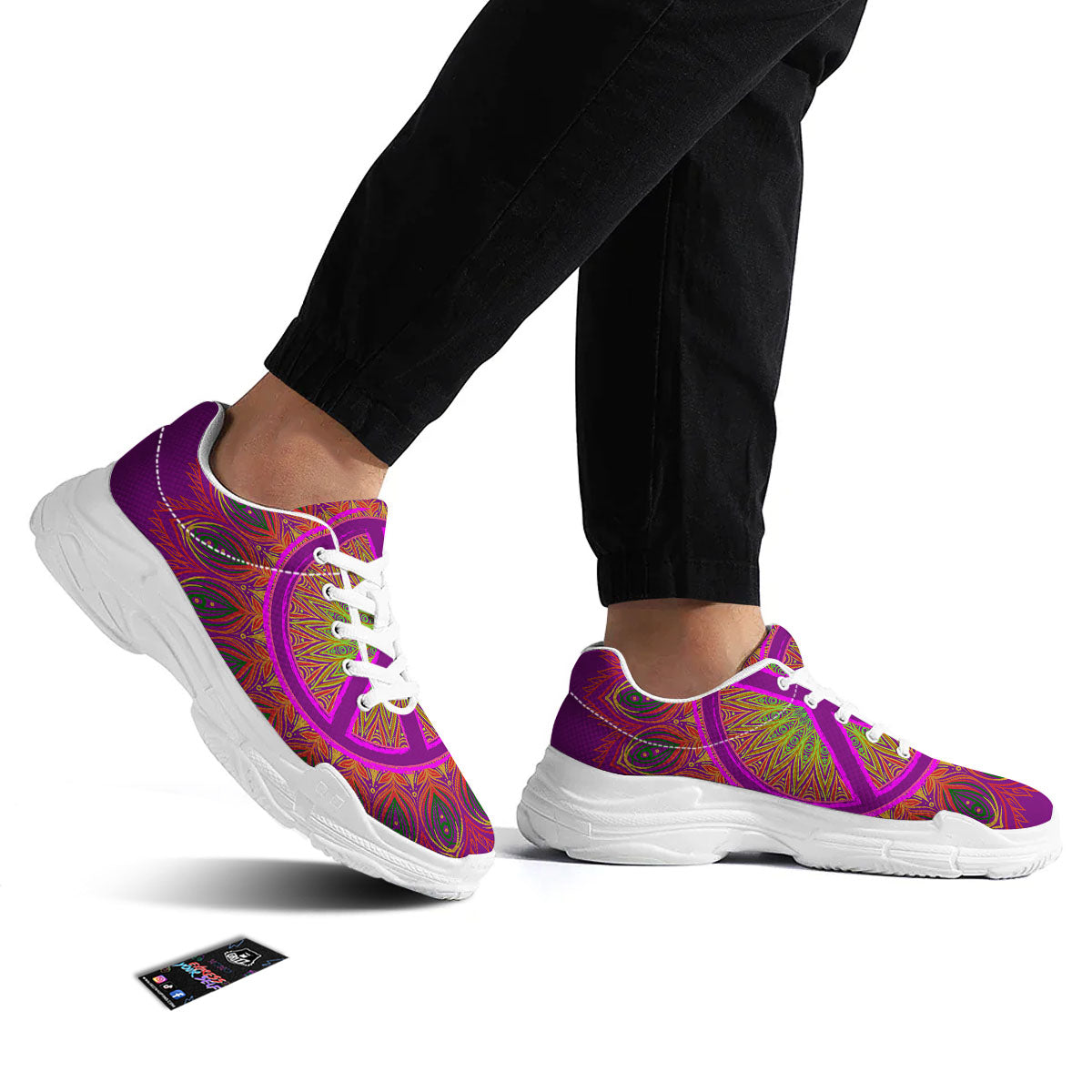 Peace Sign Psychedelic Hippie Print White Chunky Shoes-grizzshop