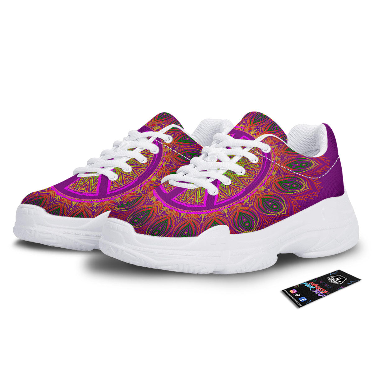 Peace Sign Psychedelic Hippie Print White Chunky Shoes-grizzshop