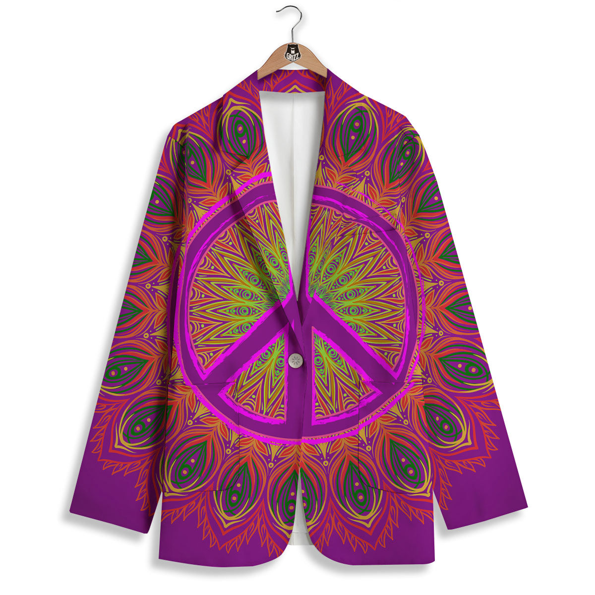 Peace Sign Psychedelic Hippie Print Women's Blazer-grizzshop