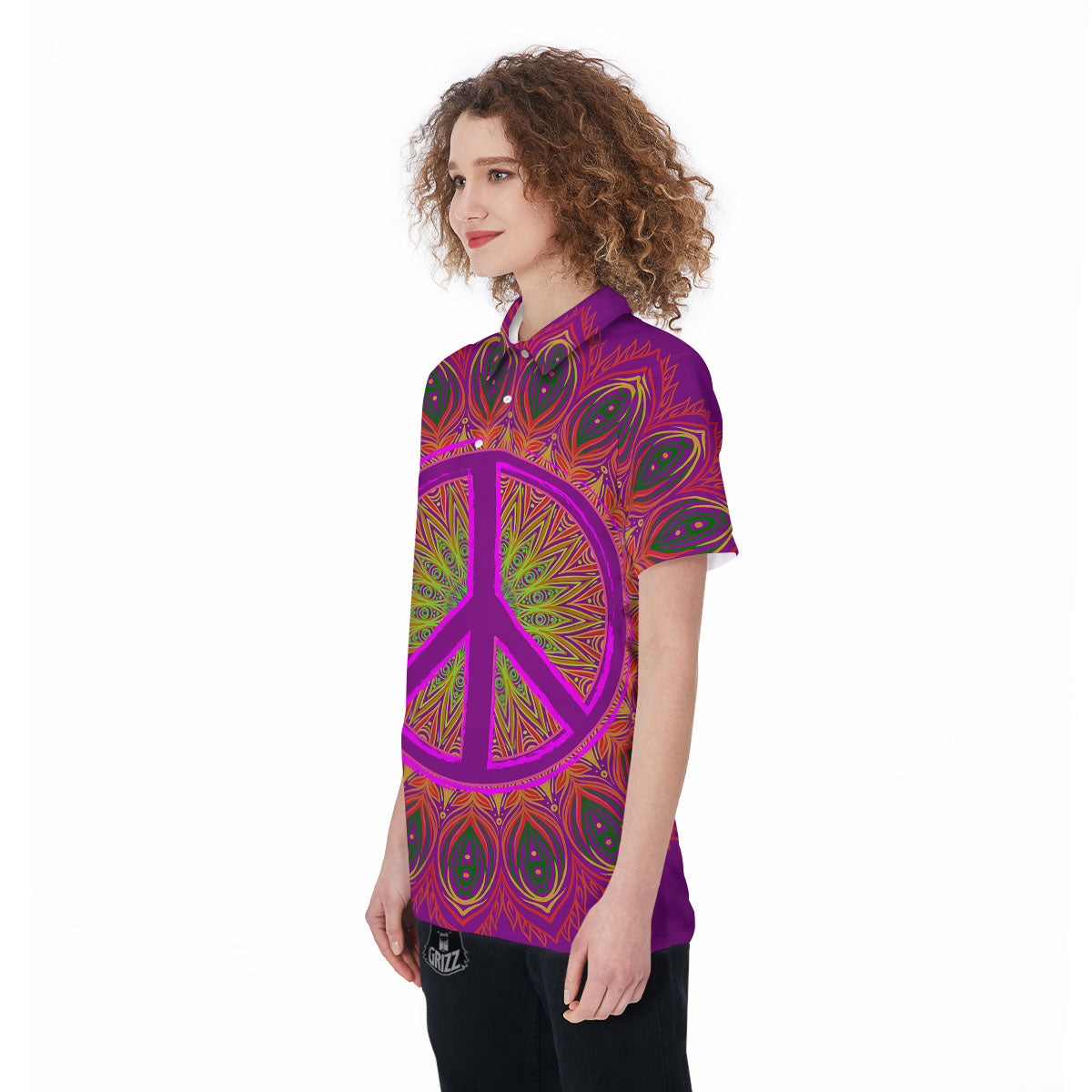 Peace Sign Psychedelic Hippie Print Women's Golf Shirts-grizzshop