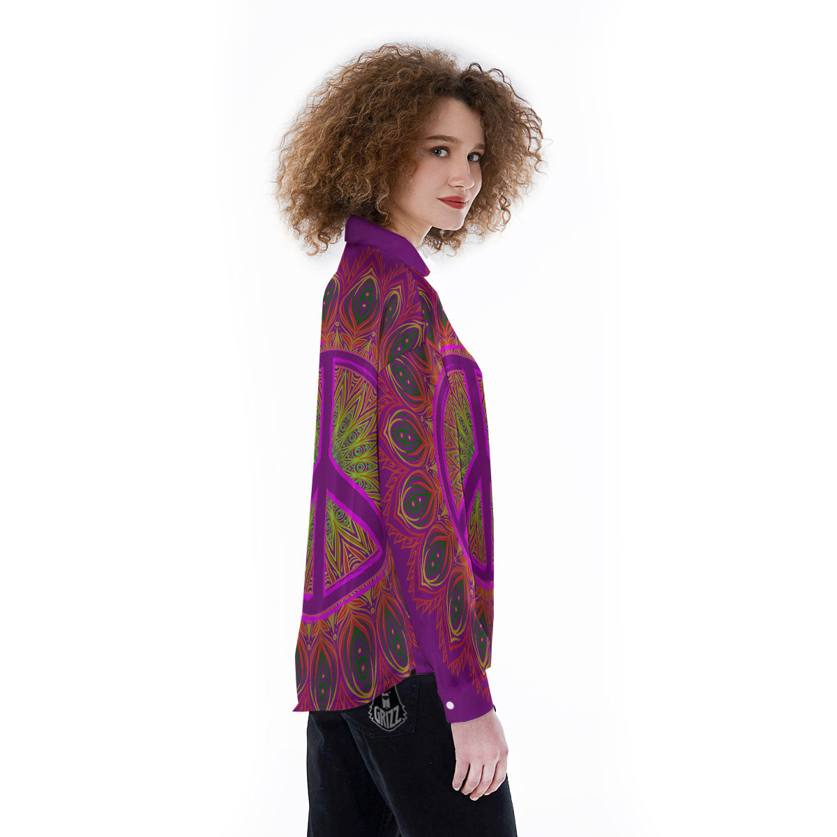 Peace Sign Psychedelic Hippie Print Women's Long Sleeve Shirts-grizzshop