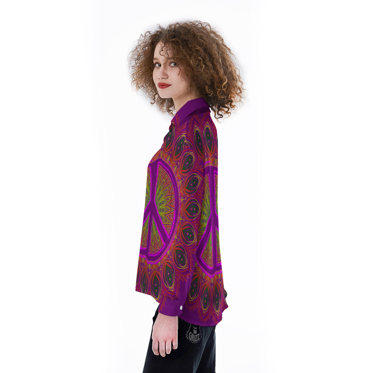 Peace Sign Psychedelic Hippie Print Women's Long Sleeve Shirts-grizzshop