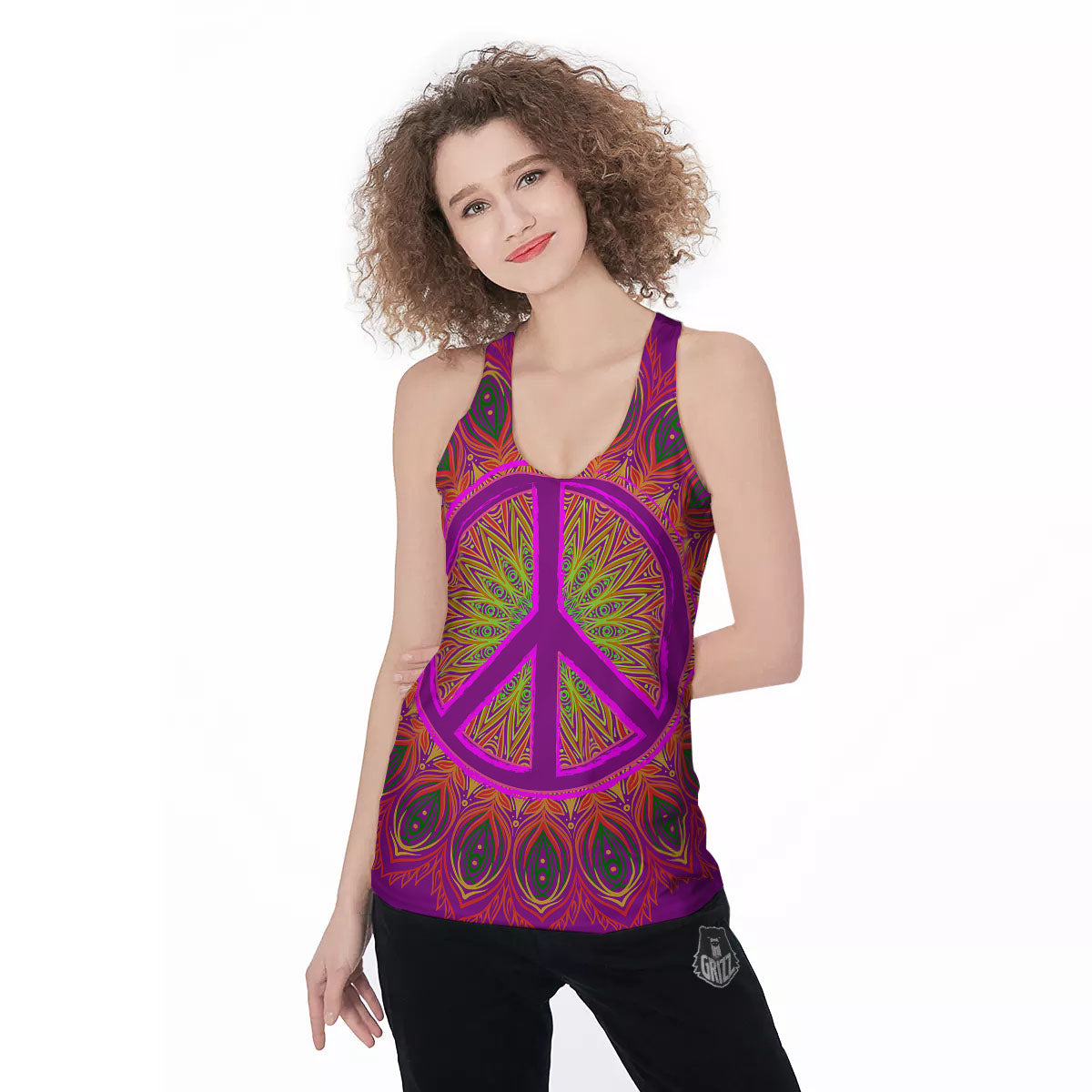 Peace Sign Psychedelic Hippie Print Women's Racerback Tank Top-grizzshop