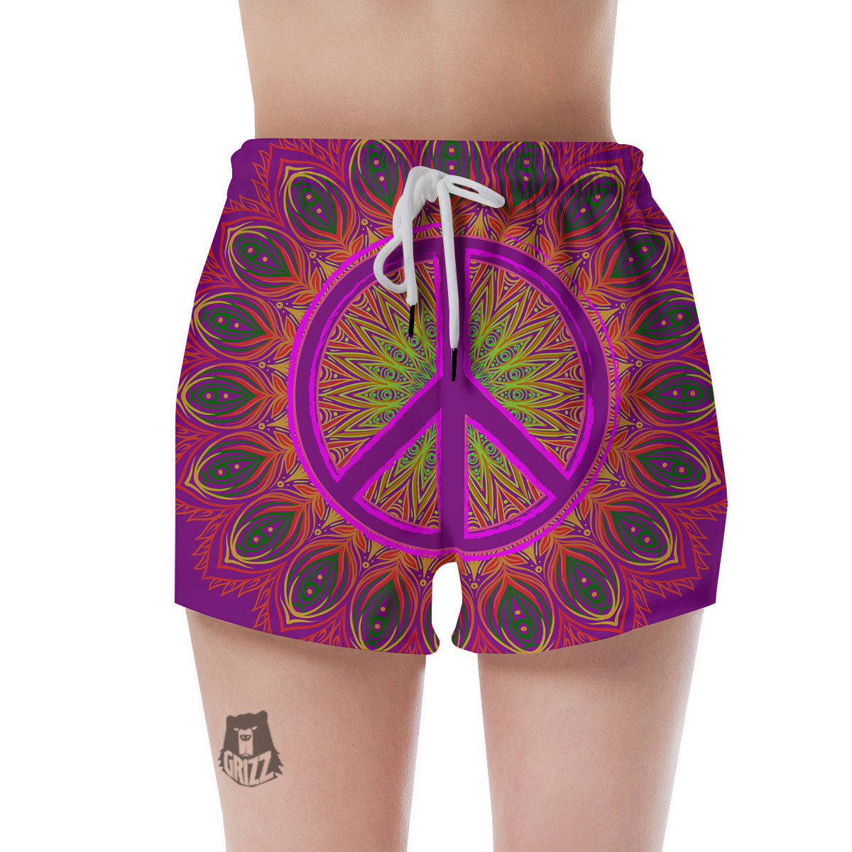 Peace Sign Psychedelic Hippie Print Women's Shorts-grizzshop