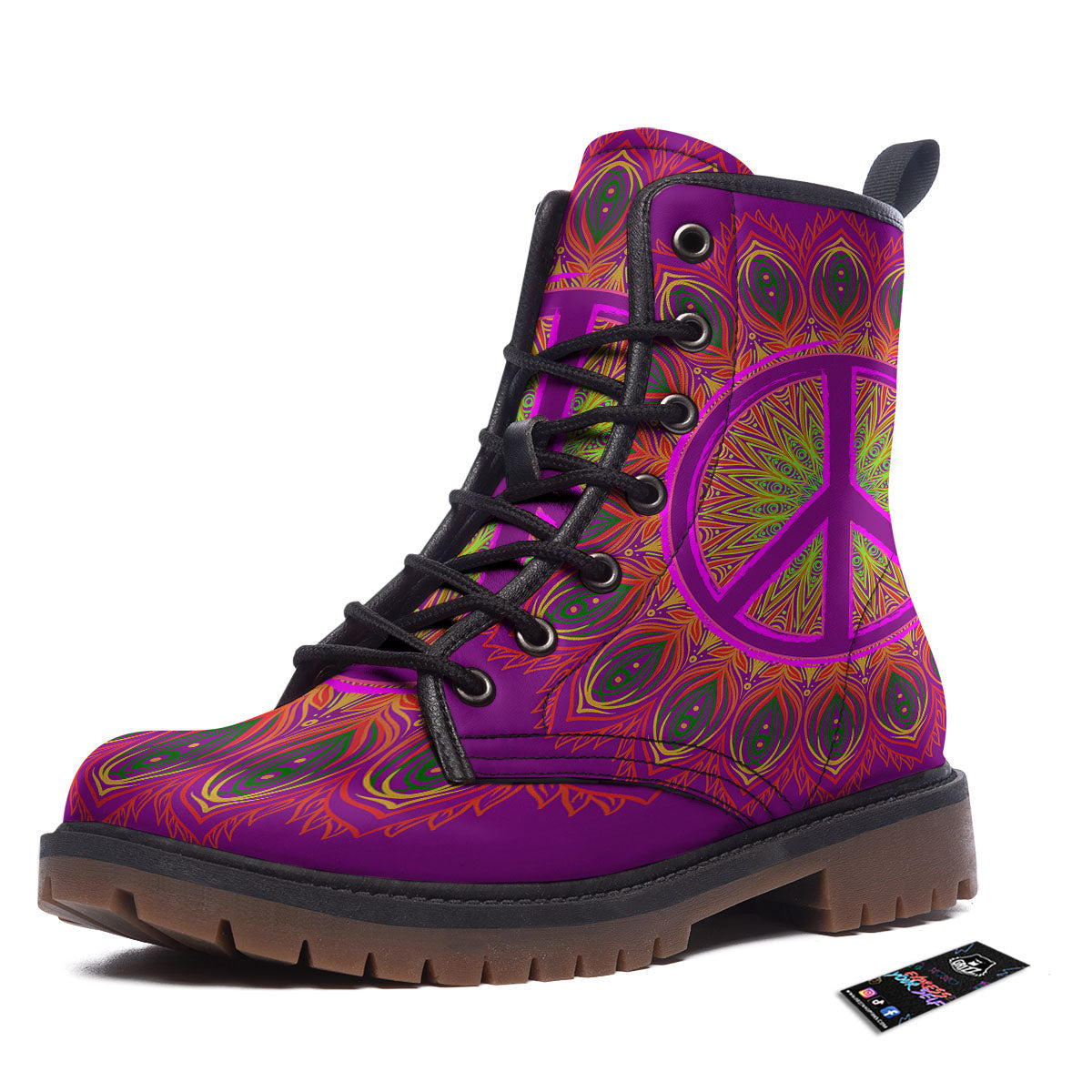Peace Sign Psychedelic Hippie Print Work Boots-grizzshop