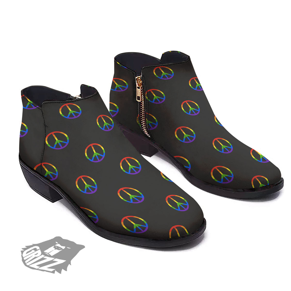 Peace Sign Rainbow LGBT Print Pattern Ankle Boots-grizzshop