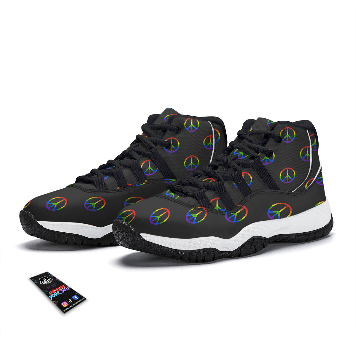 Peace Sign Rainbow LGBT Print Pattern Black Bball Shoes-grizzshop