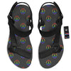 Peace Sign Rainbow LGBT Print Pattern Black Open Toe Sandals-grizzshop