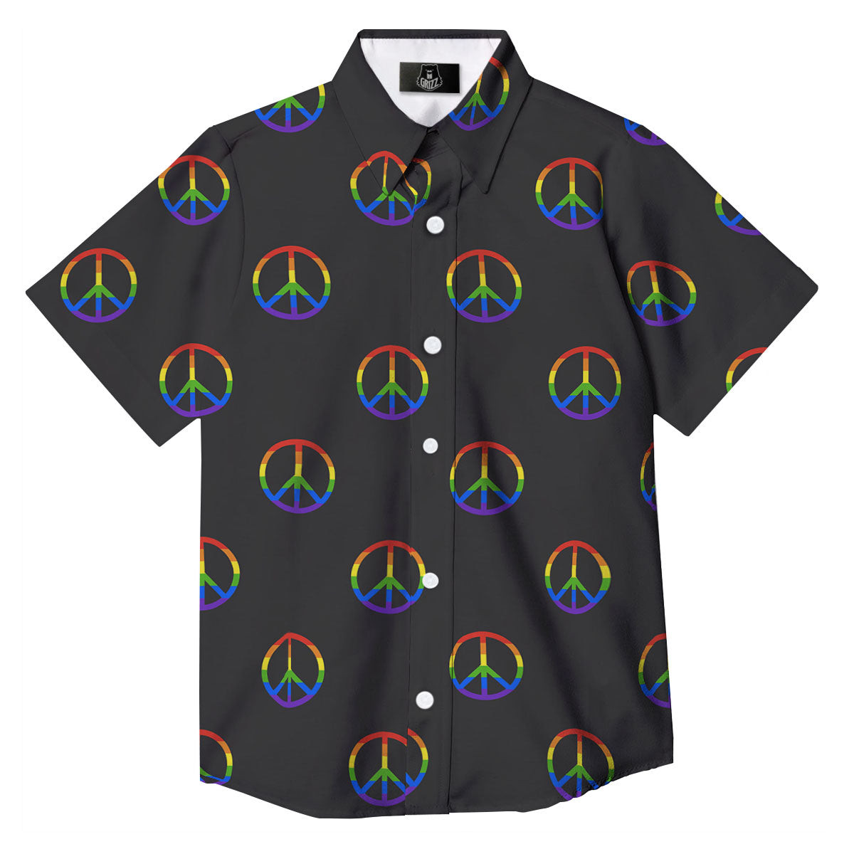 Peace Sign Rainbow LGBT Print Pattern Button Up Shirt-grizzshop