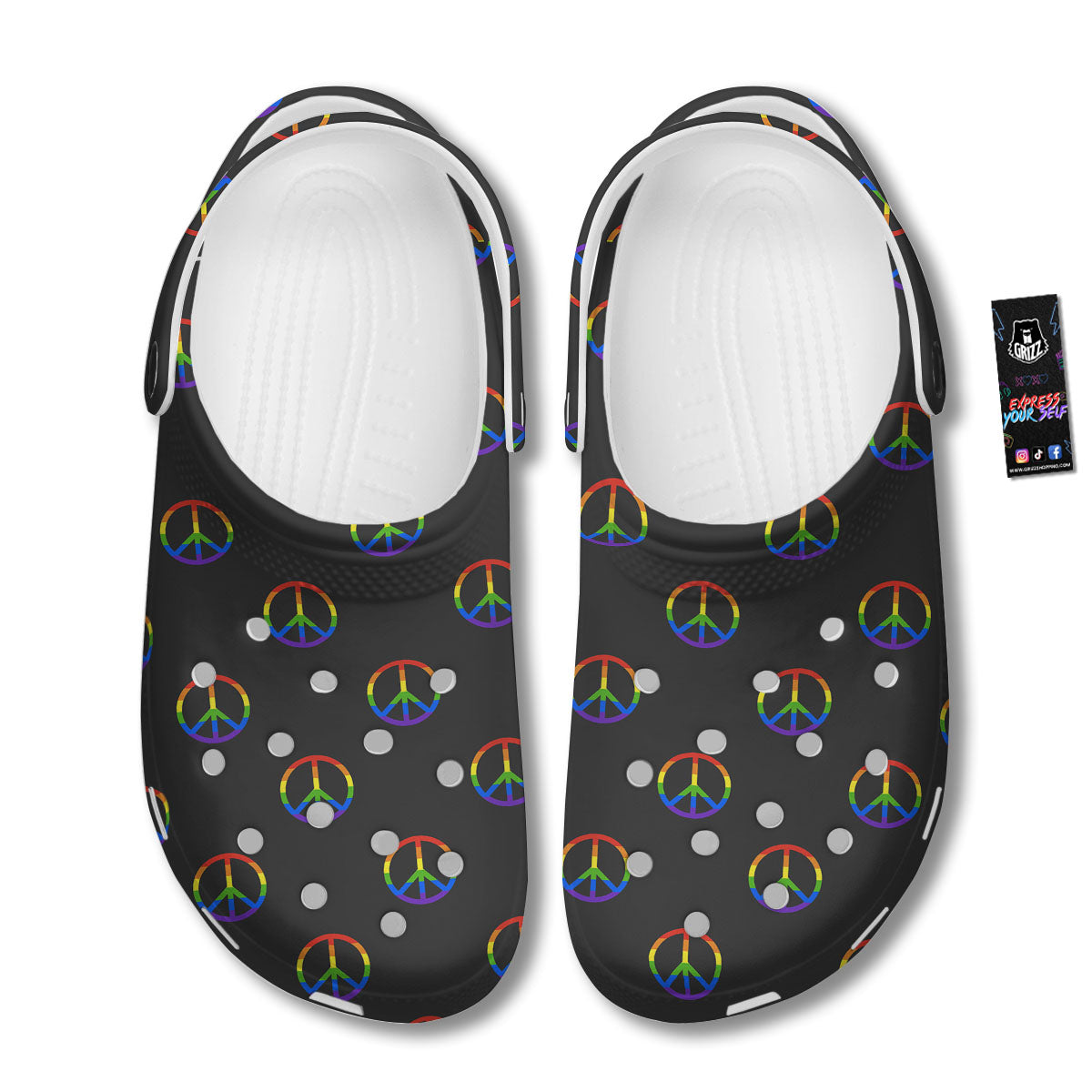 Peace Sign Rainbow LGBT Print Pattern Clog-grizzshop