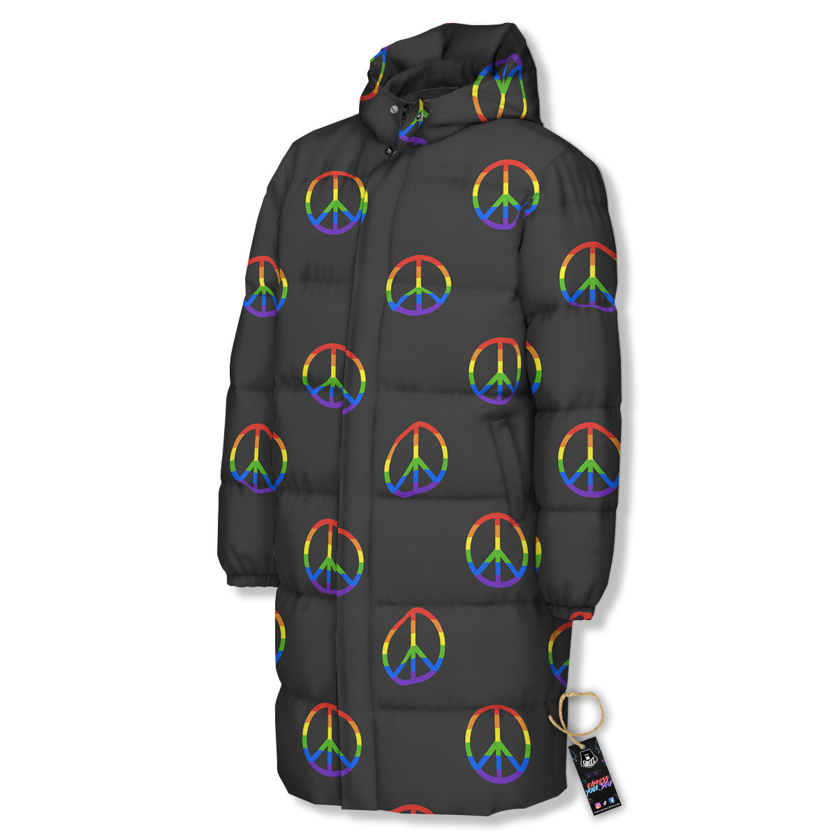 Peace Sign Rainbow LGBT Print Pattern Long Down Jacket-grizzshop