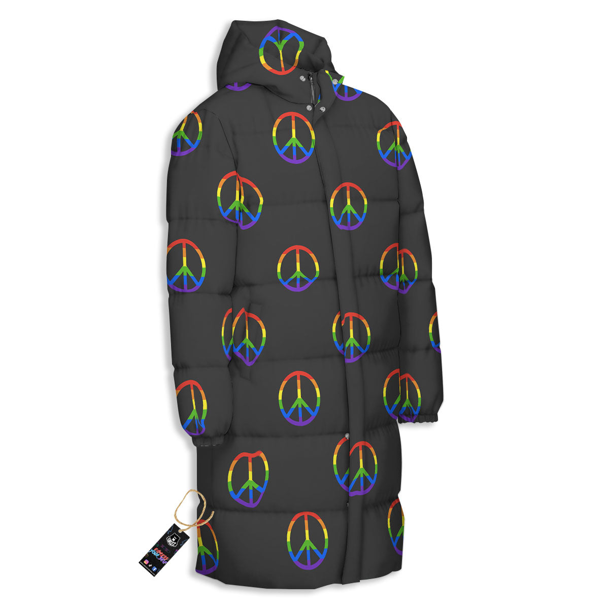 Peace Sign Rainbow LGBT Print Pattern Long Down Jacket-grizzshop