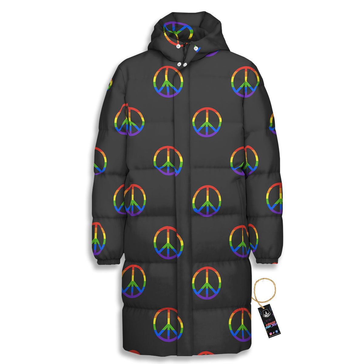 Peace Sign Rainbow LGBT Print Pattern Long Down Jacket-grizzshop