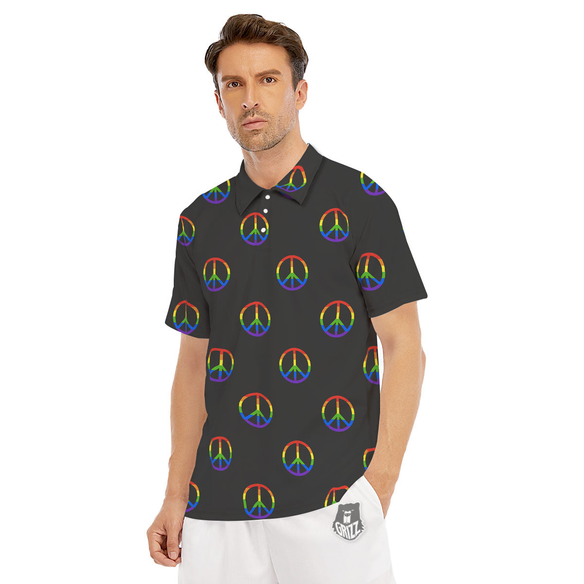 Peace Sign Rainbow LGBT Print Pattern Men's Golf Shirts-grizzshop