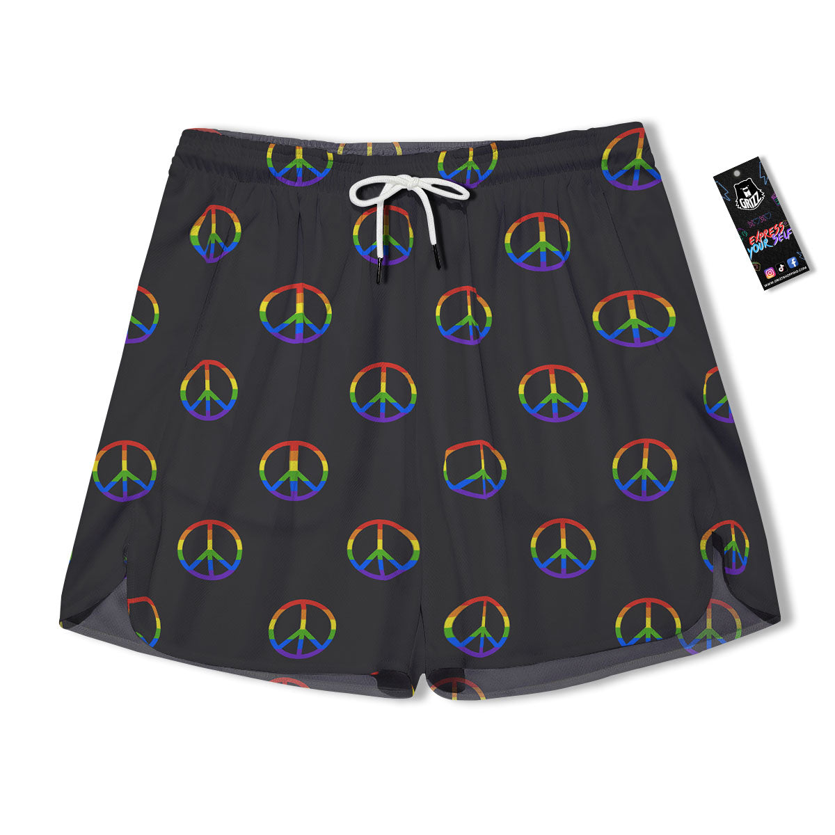 Peace Sign Rainbow LGBT Print Pattern Men's Running Shorts-grizzshop