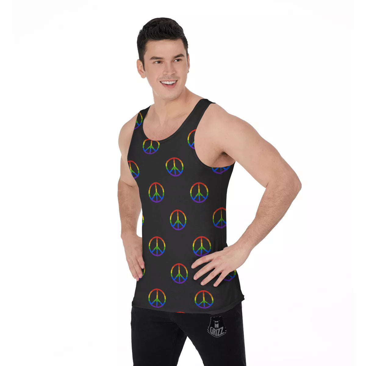 Peace Sign Rainbow LGBT Print Pattern Men's Tank Top-grizzshop