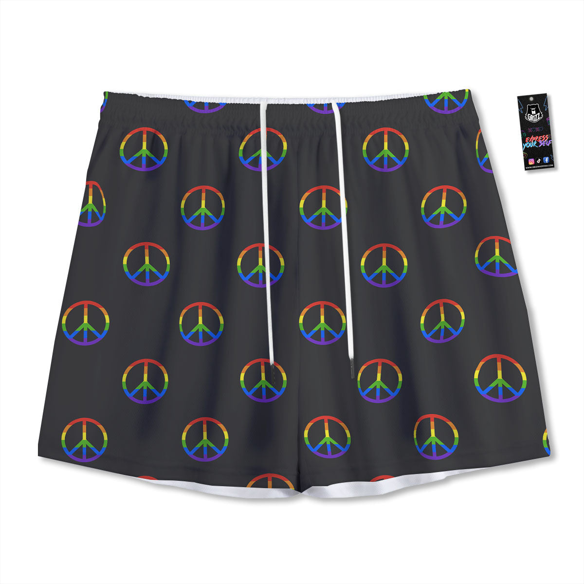 Peace Sign Rainbow LGBT Print Pattern Mesh Shorts