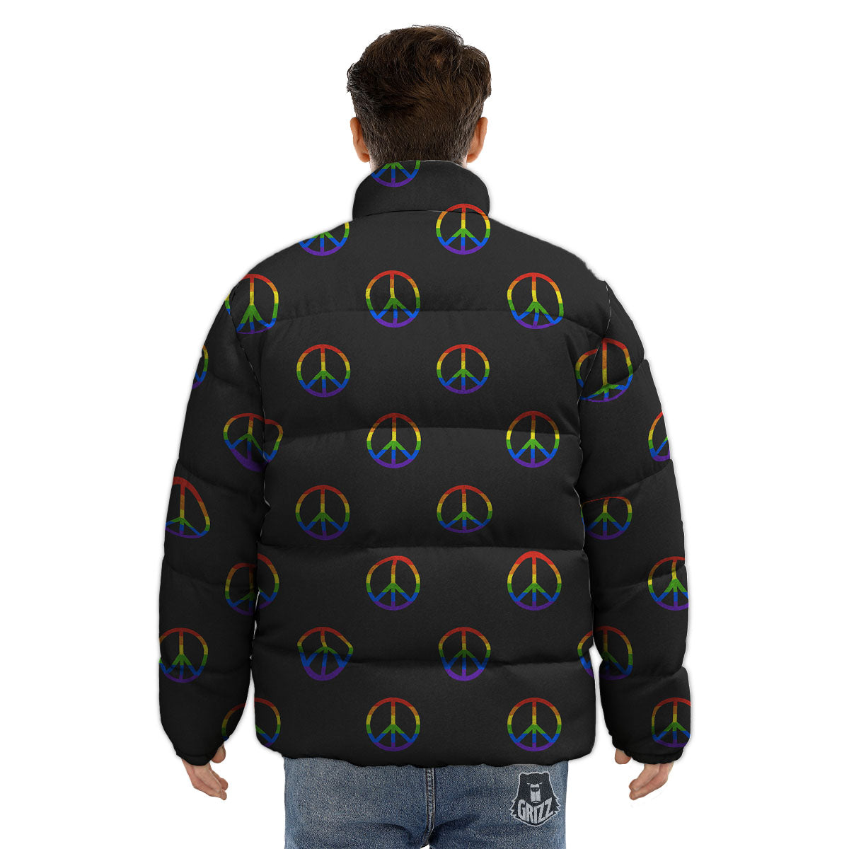 Peace Sign Rainbow LGBT Print Pattern Puffer Jacket-grizzshop