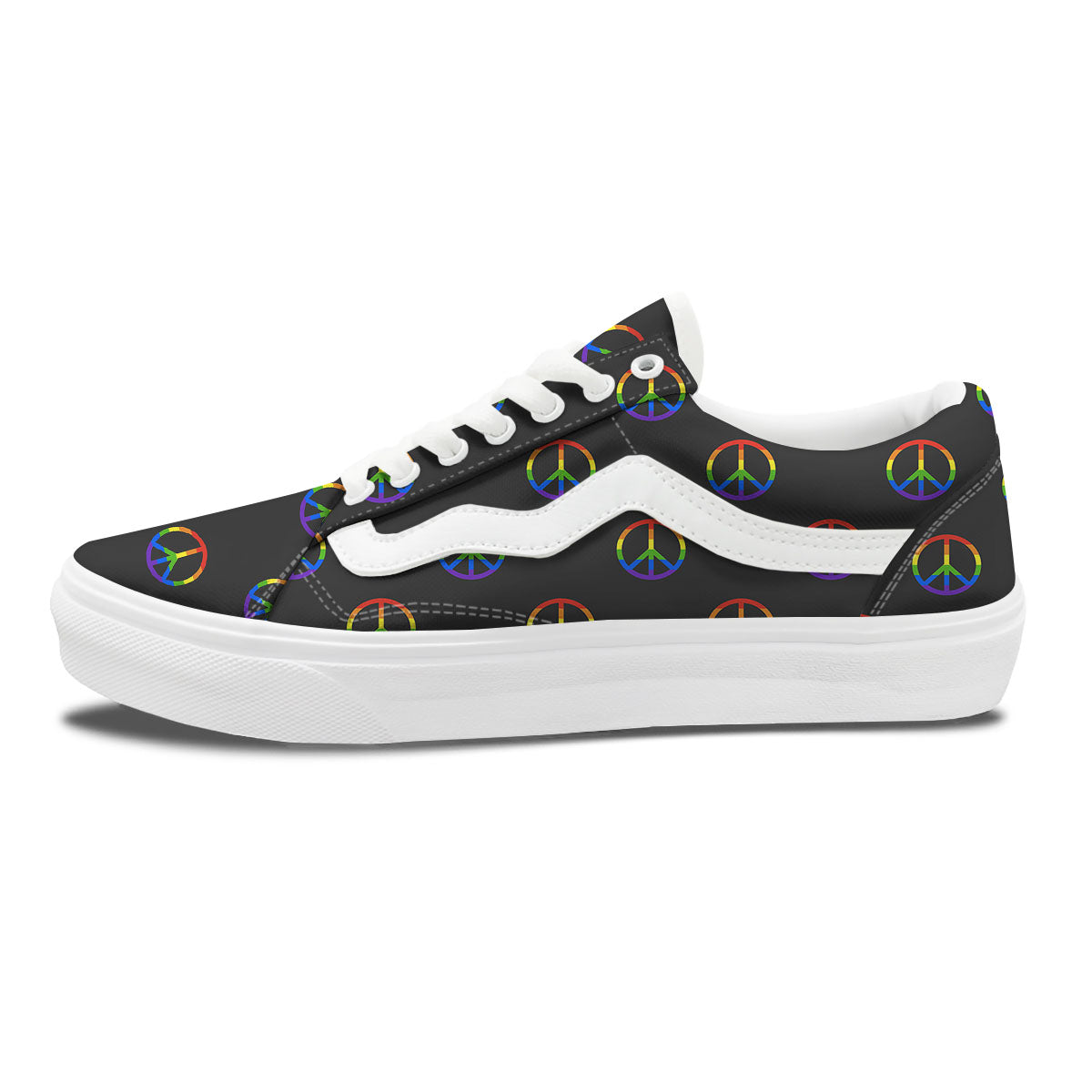 Peace Sign Rainbow LGBT Print Pattern Skate Shoes-grizzshop