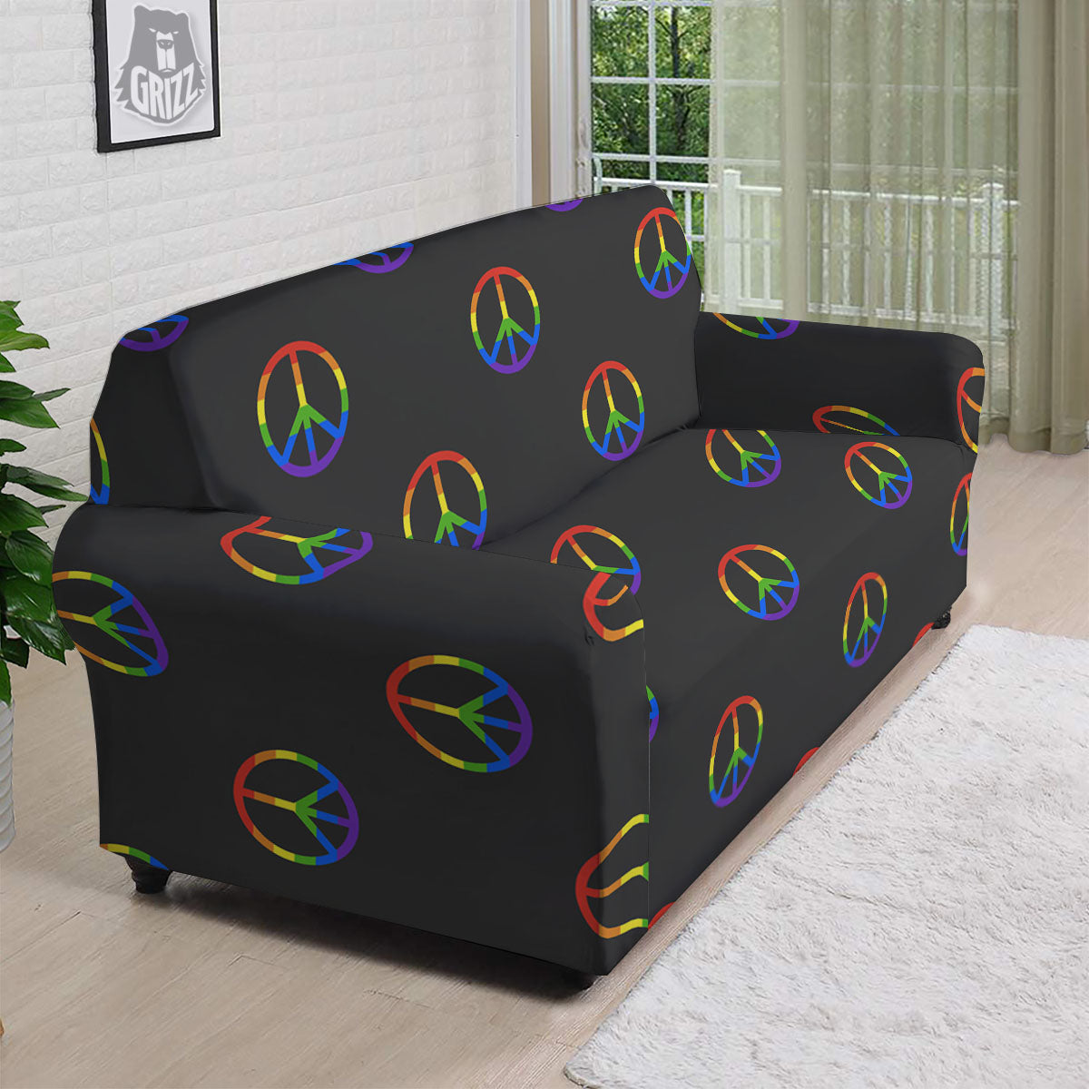 Peace Sign Rainbow LGBT Print Pattern Sofa Cover-grizzshop