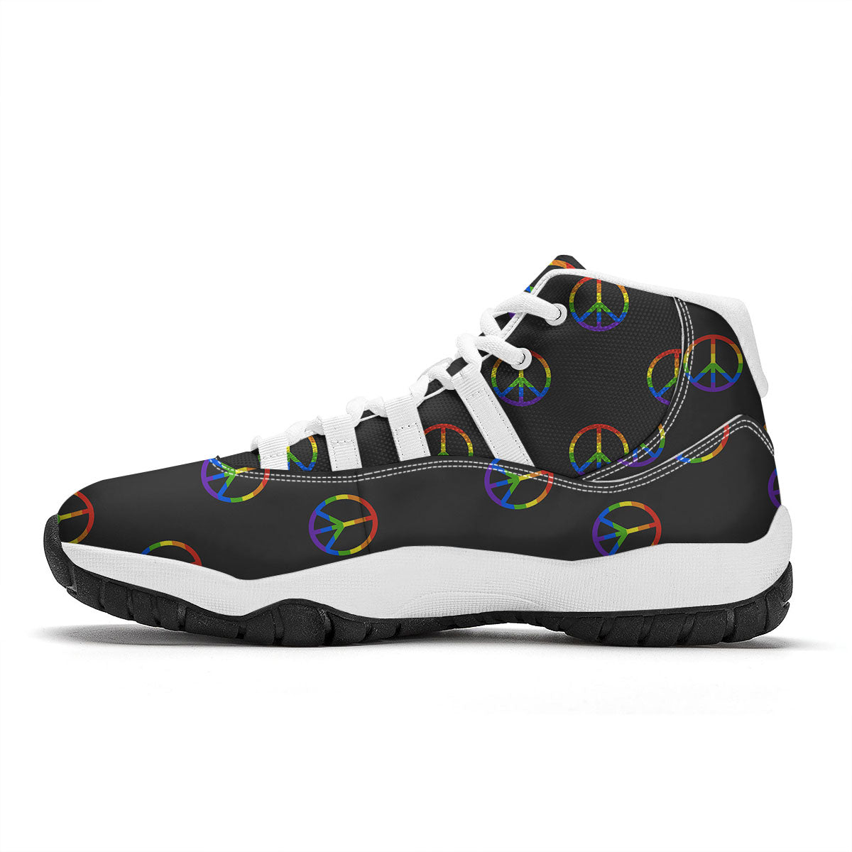 Peace Sign Rainbow LGBT Print Pattern White Bball Shoes-grizzshop