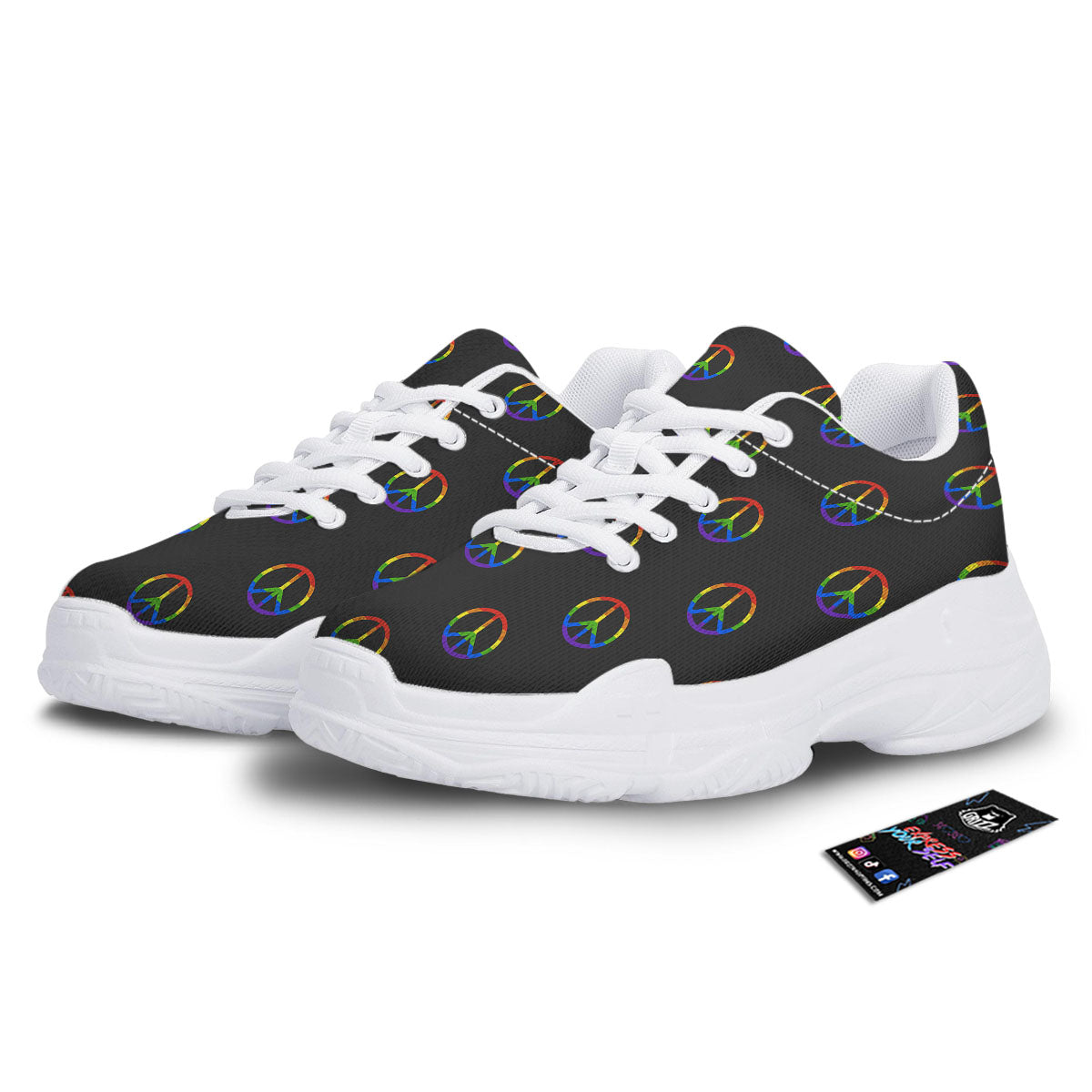 Peace Sign Rainbow LGBT Print Pattern White Chunky Shoes-grizzshop