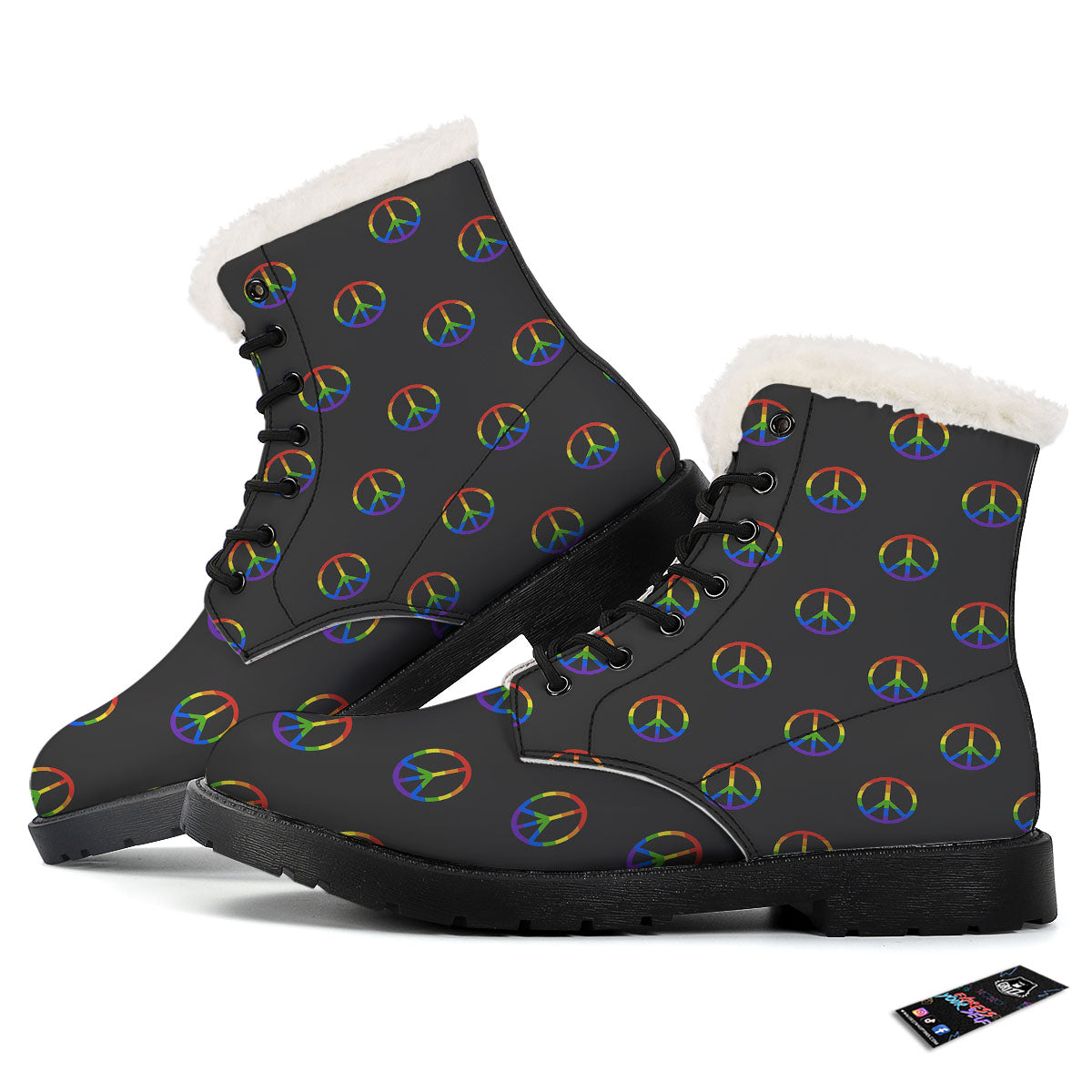 Peace Sign Rainbow LGBT Print Pattern Winter Boots-grizzshop