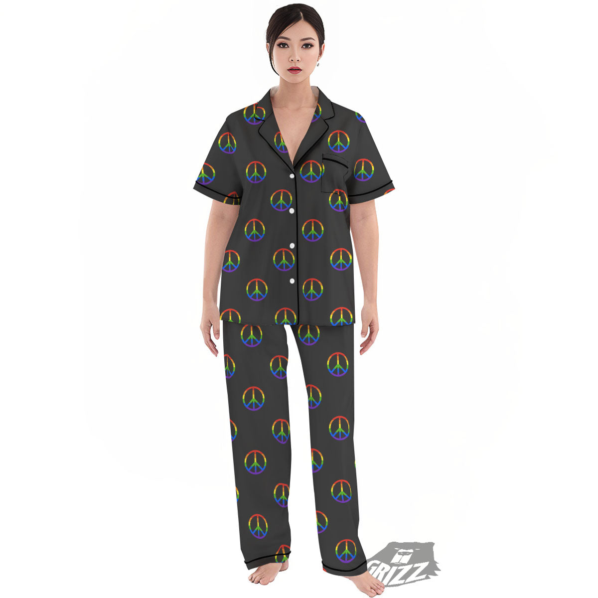 Peace Sign Rainbow LGBT Print Pattern Women's Pajamas Set-grizzshop