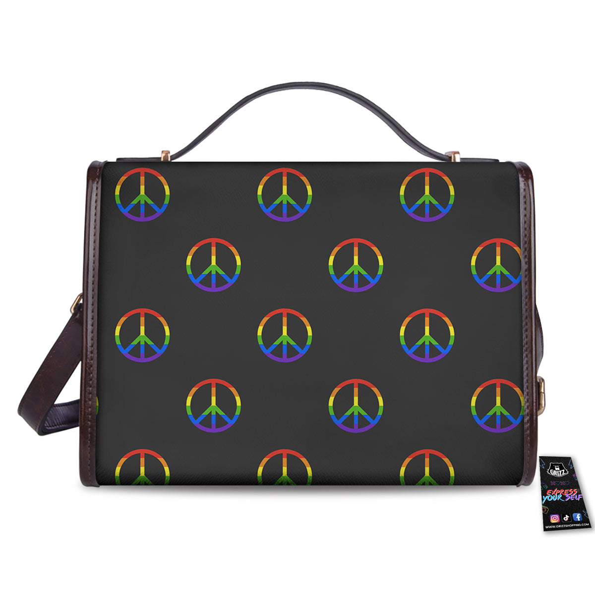 Peace Sign Rainbow LGBT Print Pattern Women's Satchel Bag-grizzshop