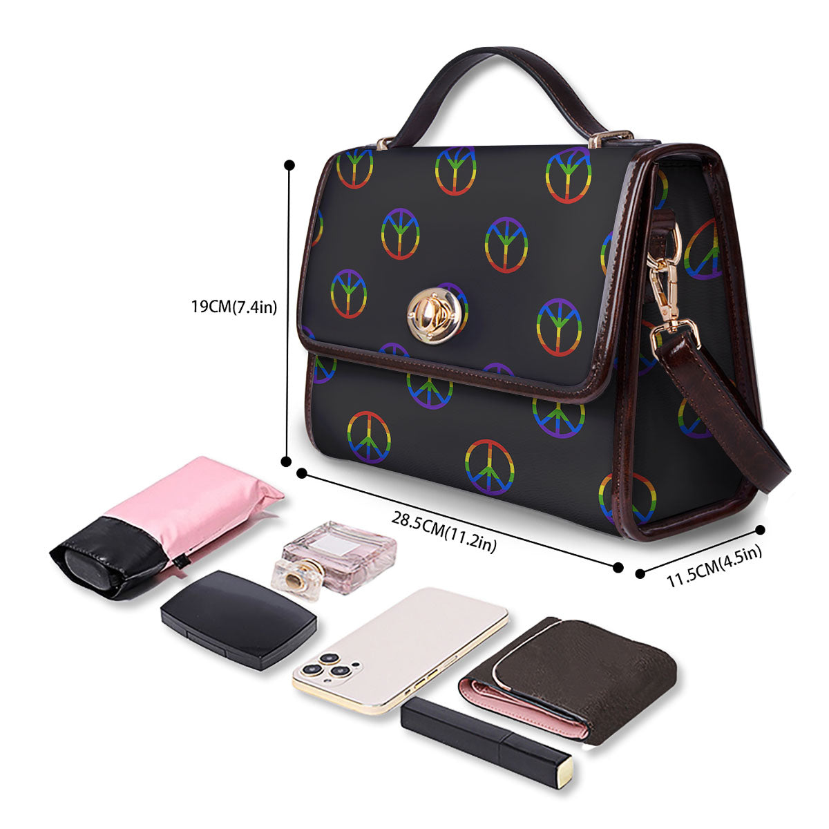Peace Sign Rainbow LGBT Print Pattern Women's Satchel Bag-grizzshop