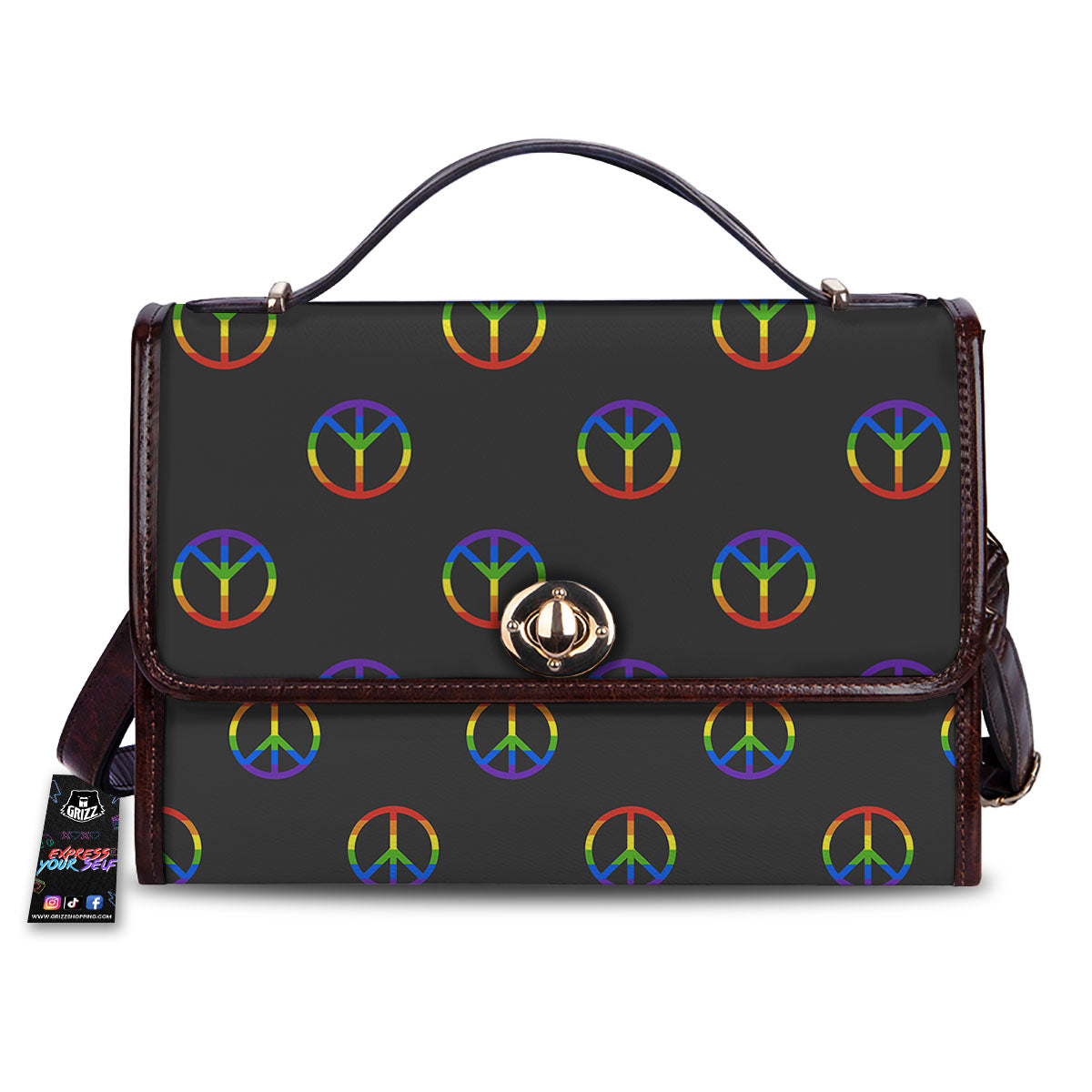 Peace Sign Rainbow LGBT Print Pattern Women's Satchel Bag-grizzshop