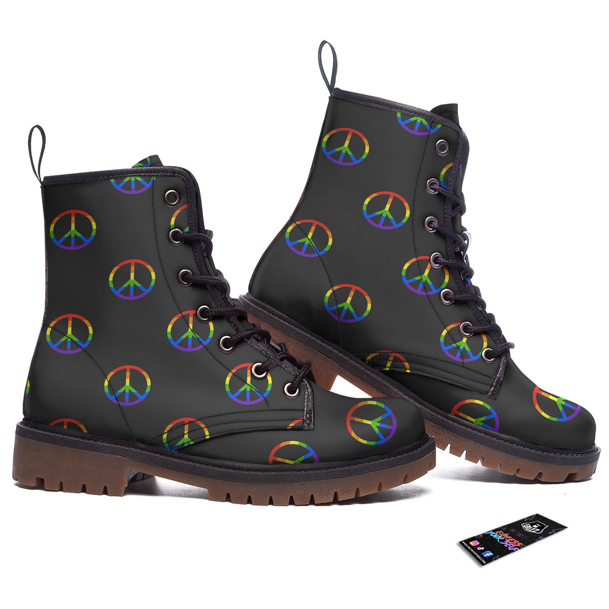 Peace Sign Rainbow LGBT Print Pattern Work Boots-grizzshop