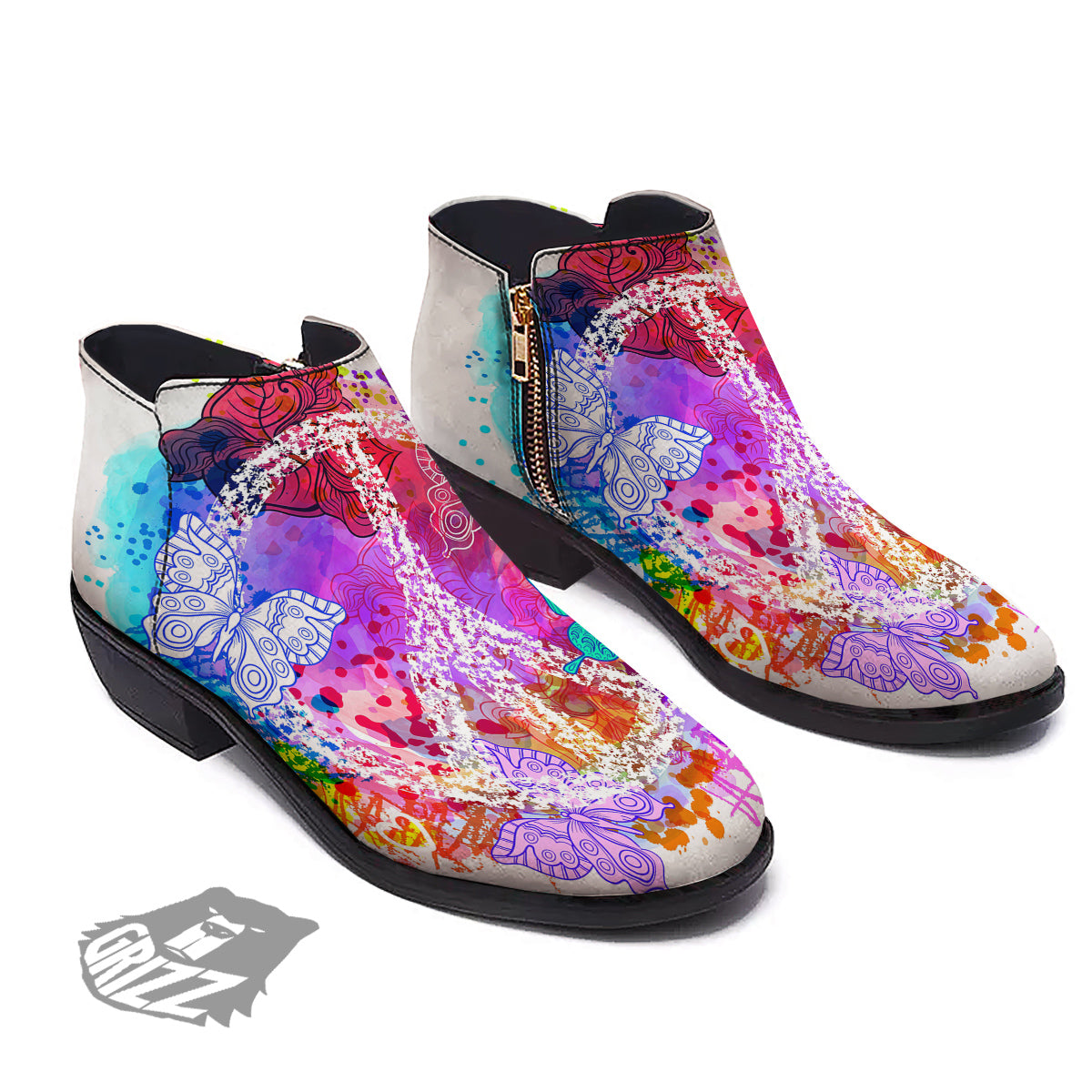Peace Signs Colorful Hippie Print Ankle Boots-grizzshop