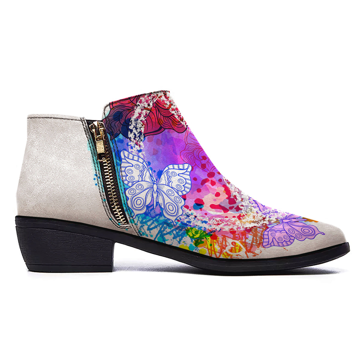 Peace Signs Colorful Hippie Print Ankle Boots-grizzshop