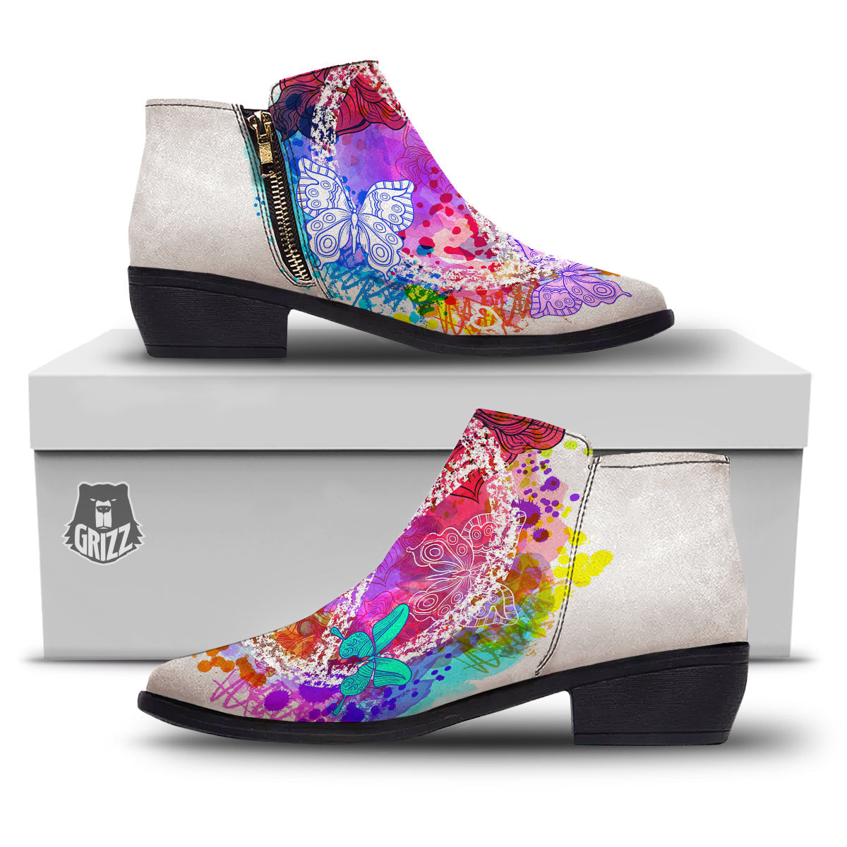 Peace Signs Colorful Hippie Print Ankle Boots-grizzshop