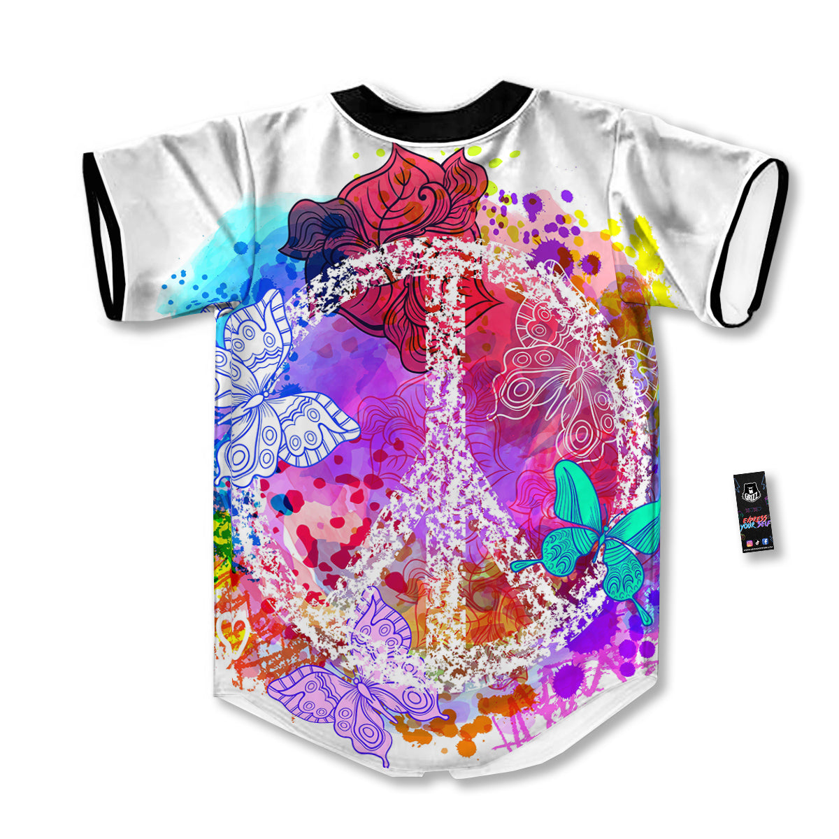 Peace Signs Colorful Hippie Print Baseball Jersey-grizzshop