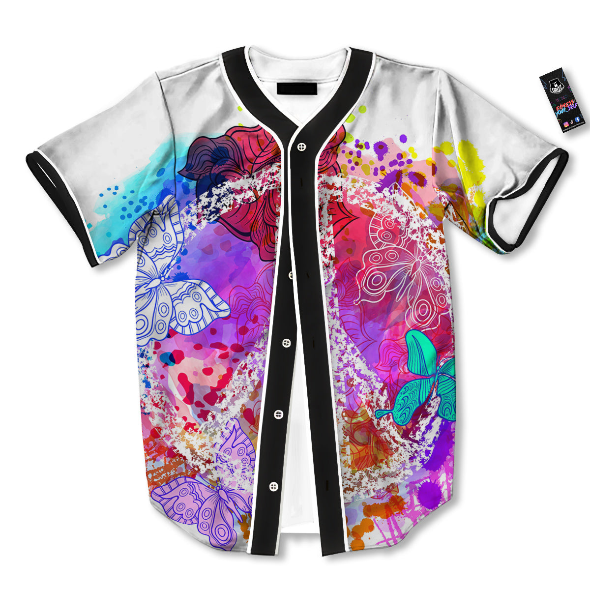 Peace Signs Colorful Hippie Print Baseball Jersey-grizzshop