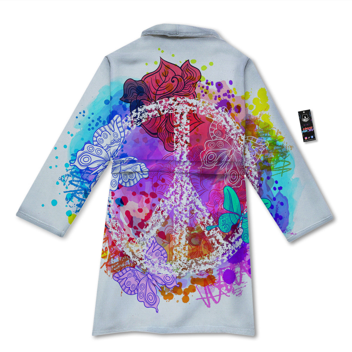 Peace Signs Colorful Hippie Print Bathrobe-grizzshop