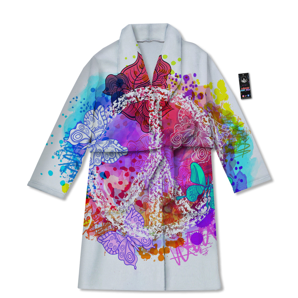 Peace Signs Colorful Hippie Print Bathrobe-grizzshop