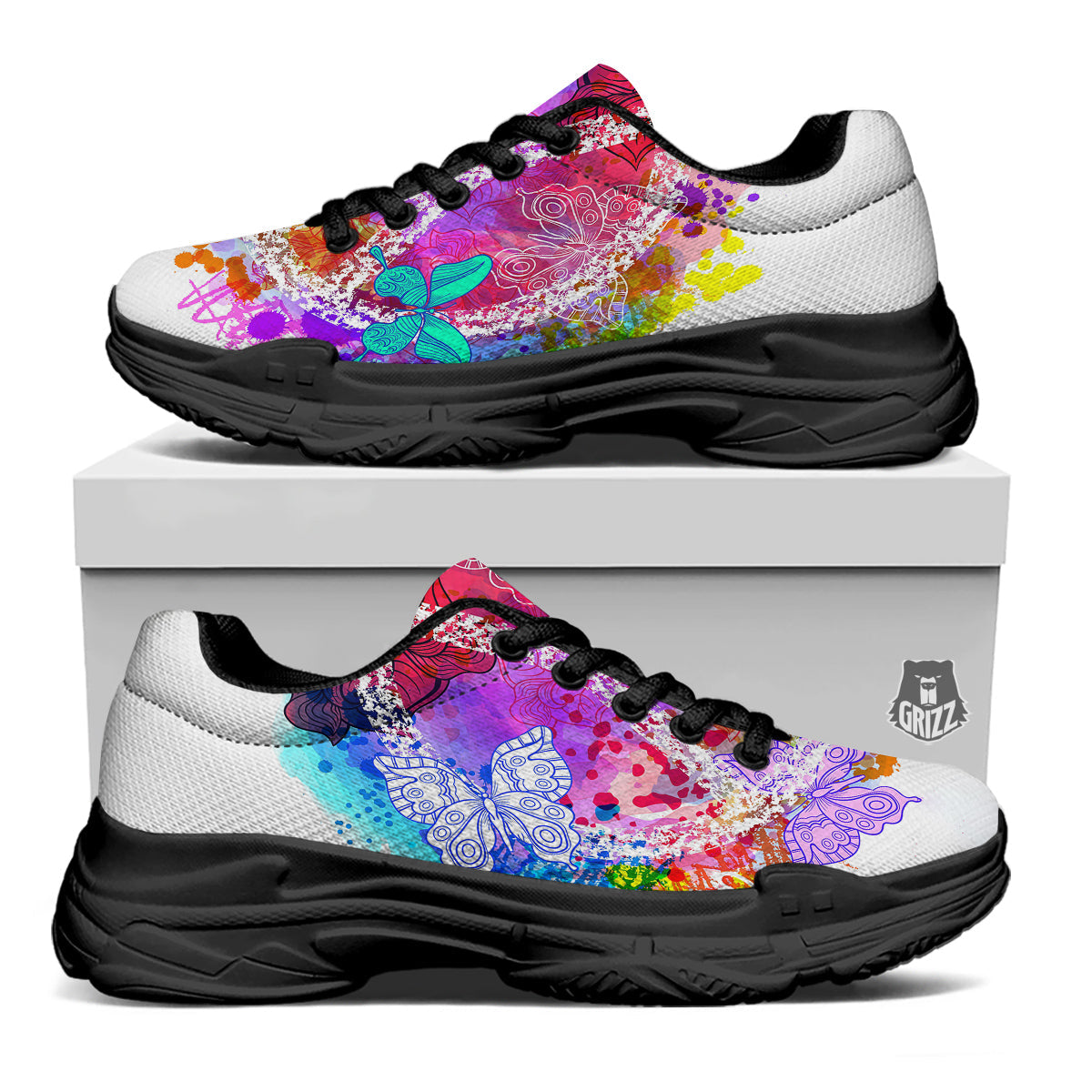 Peace Signs Colorful Hippie Print Black Chunky Shoes-grizzshop