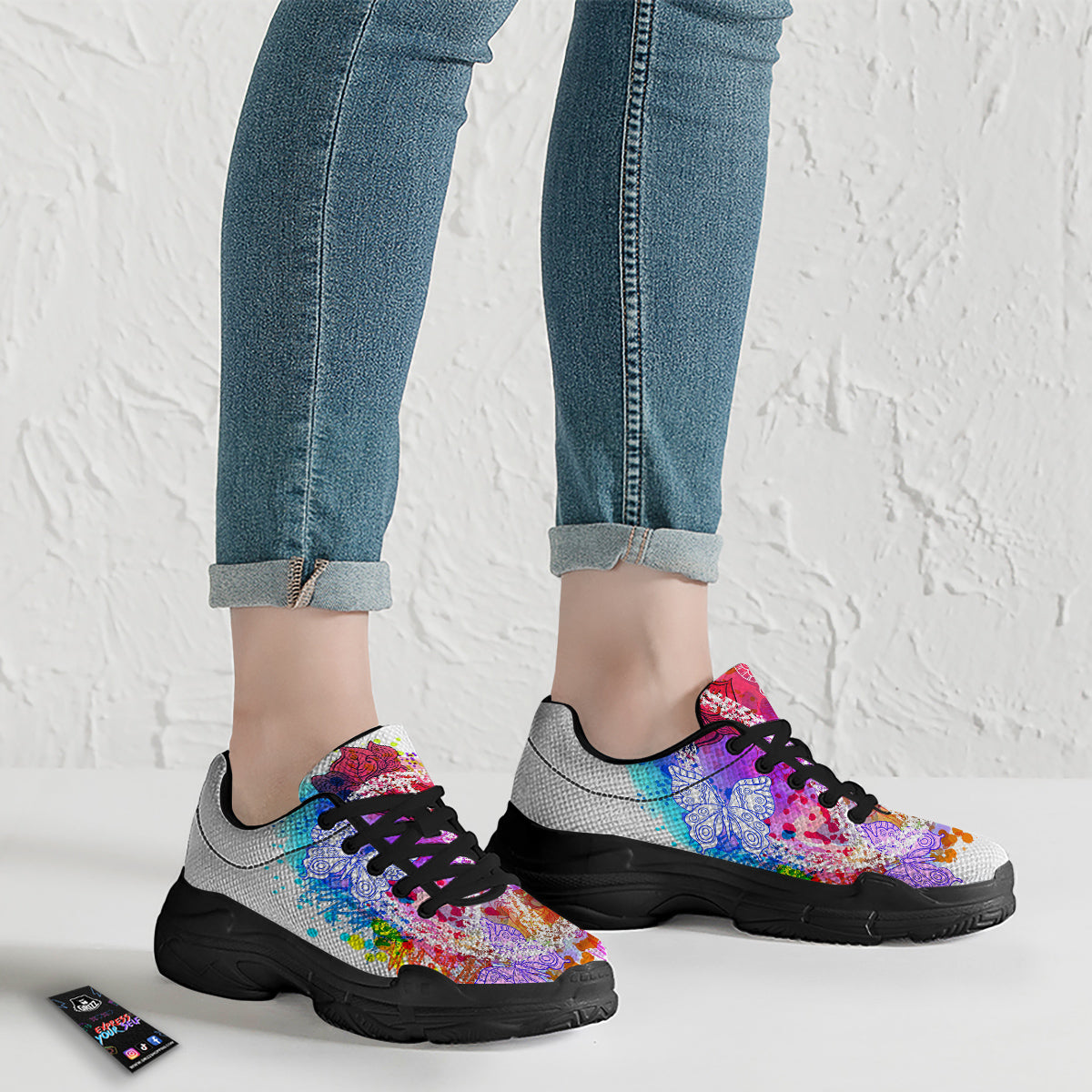 Peace Signs Colorful Hippie Print Black Chunky Shoes-grizzshop