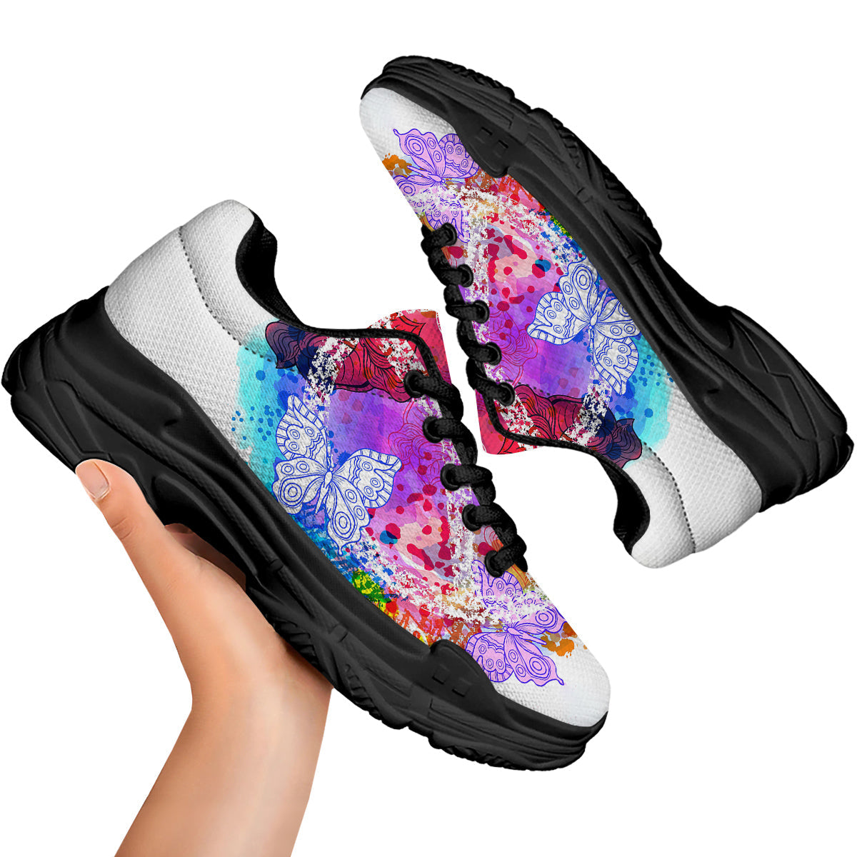 Peace Signs Colorful Hippie Print Black Chunky Shoes-grizzshop