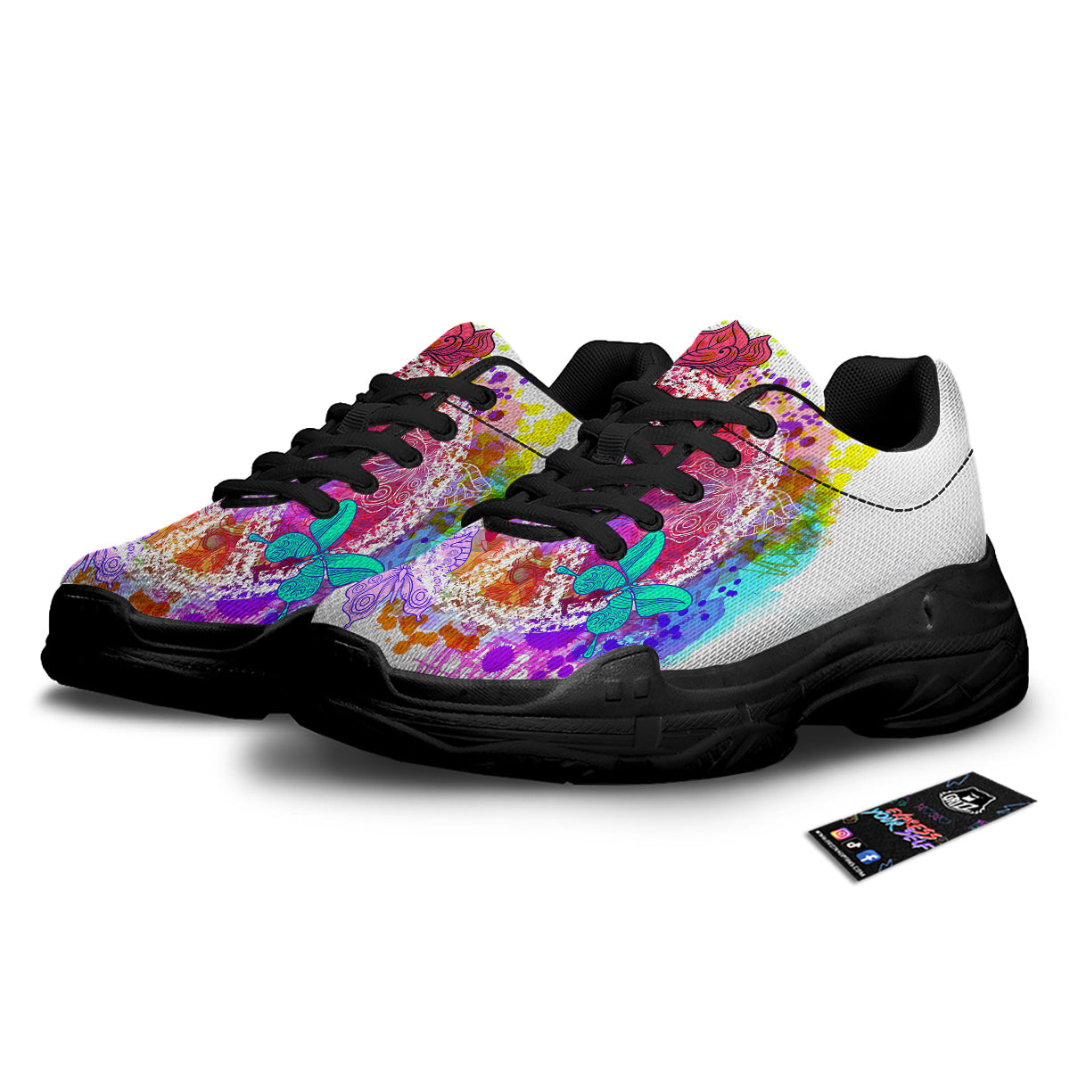 Peace Signs Colorful Hippie Print Black Chunky Shoes-grizzshop