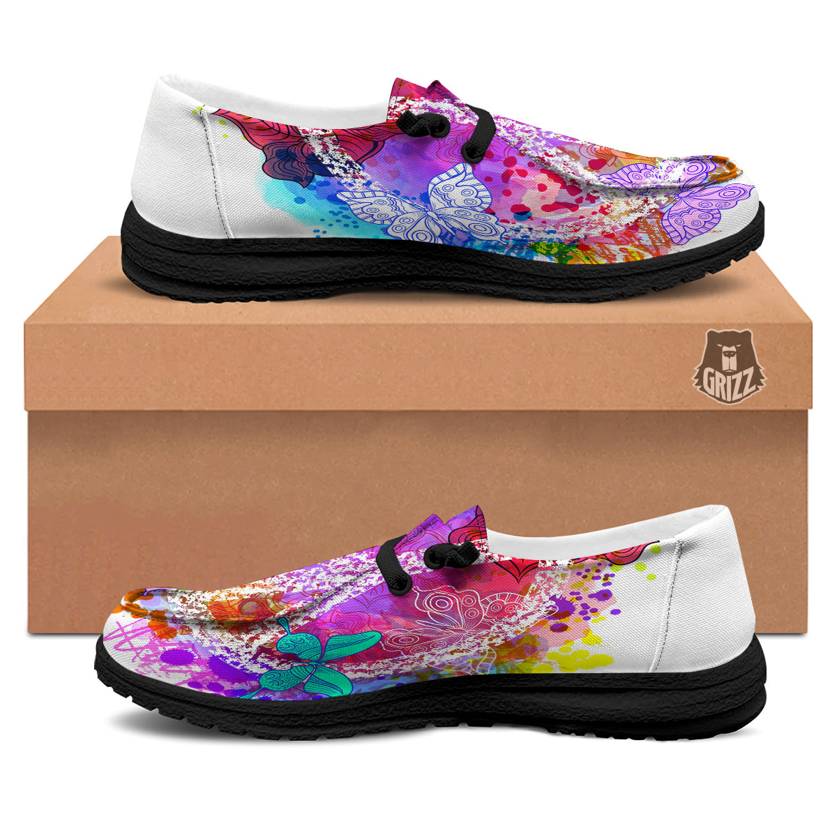 Peace Signs Colorful Hippie Print Black Loafers-grizzshop