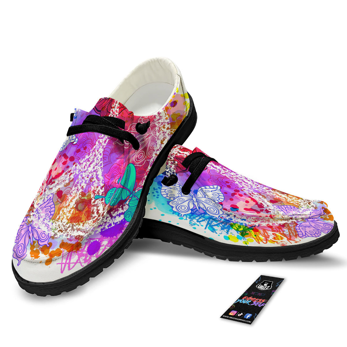 Peace Signs Colorful Hippie Print Black Loafers-grizzshop