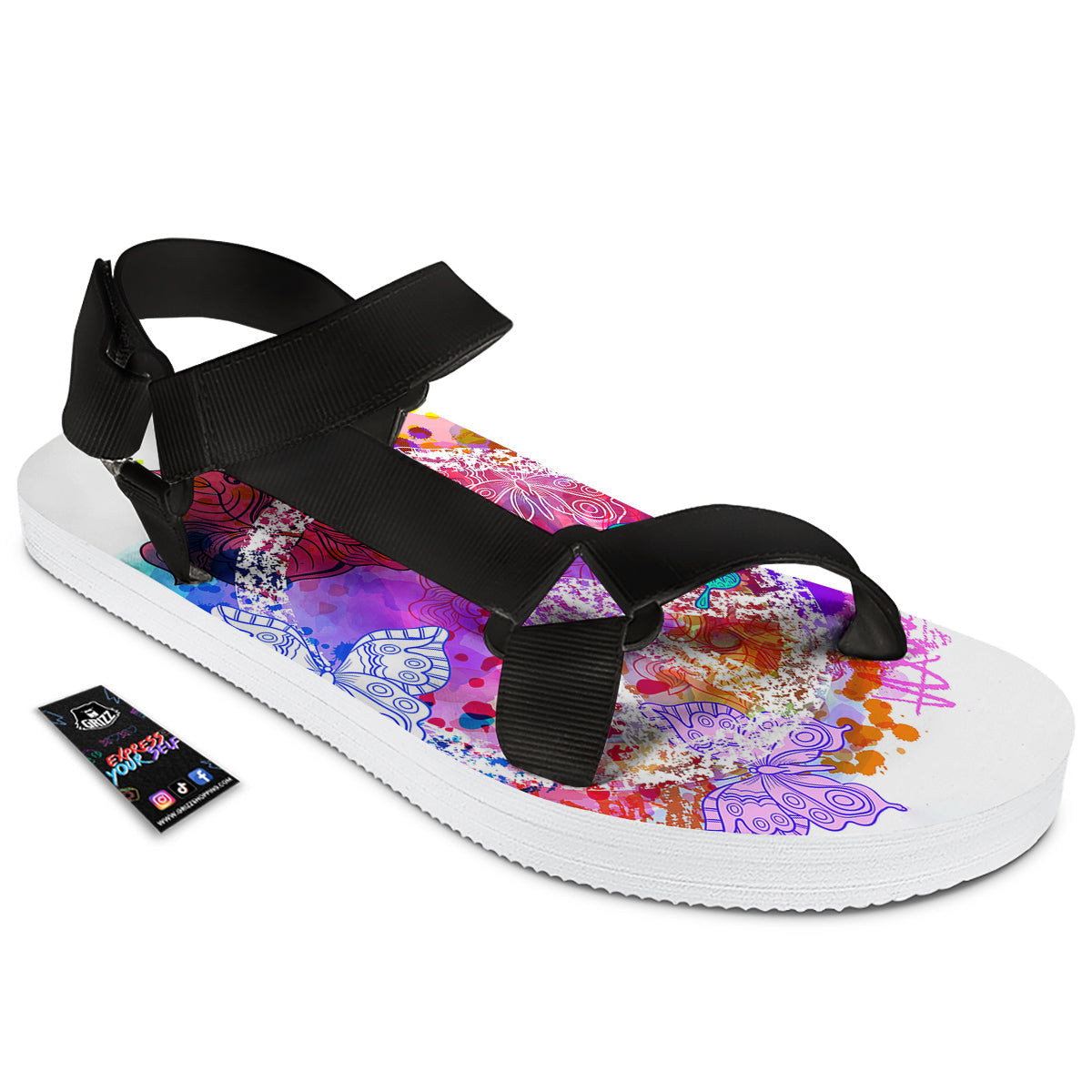 Peace Signs Colorful Hippie Print Black Open Toe Sandals-grizzshop