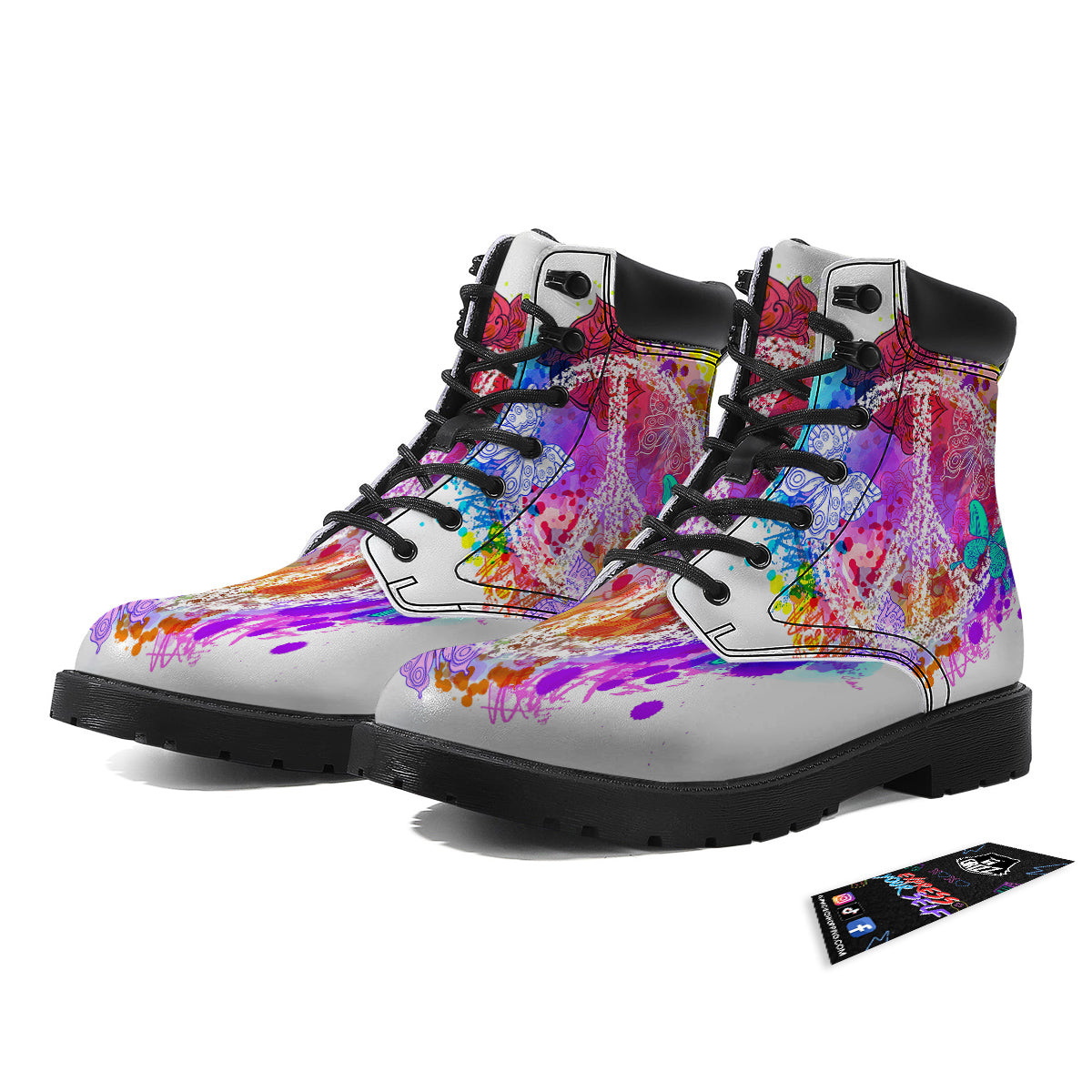 Peace Signs Colorful Hippie Print Boots-grizzshop