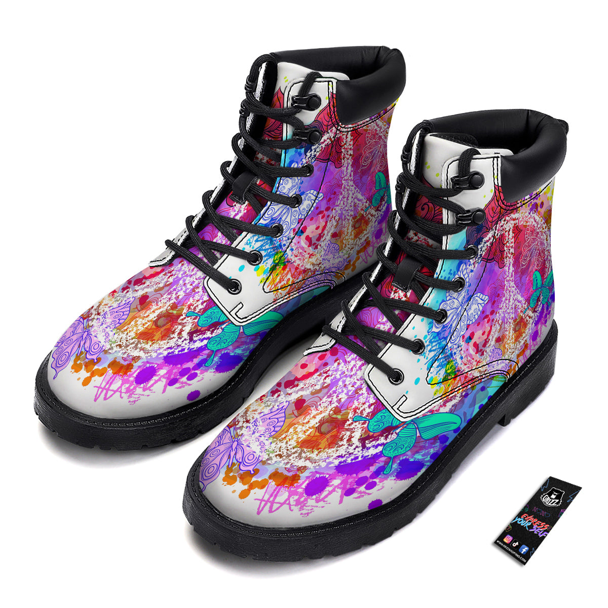 Peace Signs Colorful Hippie Print Boots-grizzshop