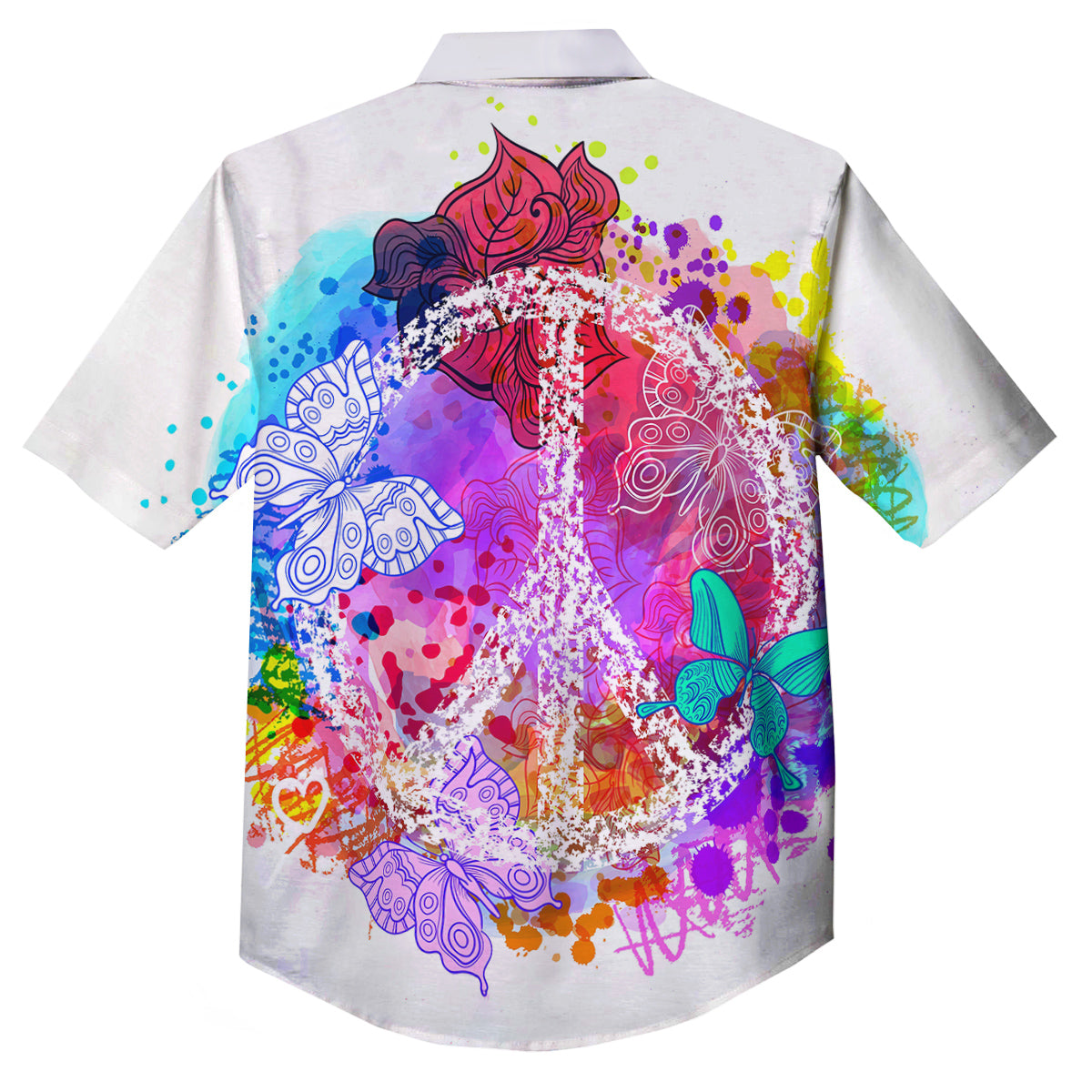 Peace Signs Colorful Hippie Print Button Up Shirt-grizzshop